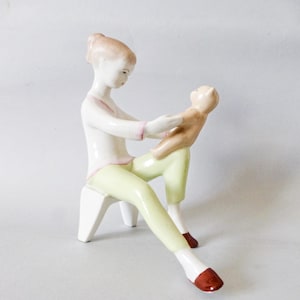 Girl Playing w.Teddy  bear,Vintage  porcelain girl figurine, FREE SHIPPING
