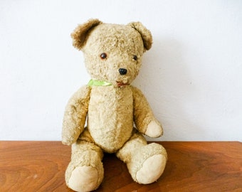 Large Antique Teddy Bear, Vintage Teddy Bear, vintage toy, straw filled teddy bear, FREE SHIPPING