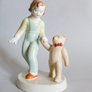 Vintage Aquincum Porcelain Figurine: Girl with Teddy Bear