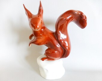 ソ連ロシアのロモノーソフ製ミニチュアシマリスとリスの磁器の置物