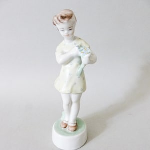 Zsolnay Porcelain Child Figurine: Antique Little Girl with Flower