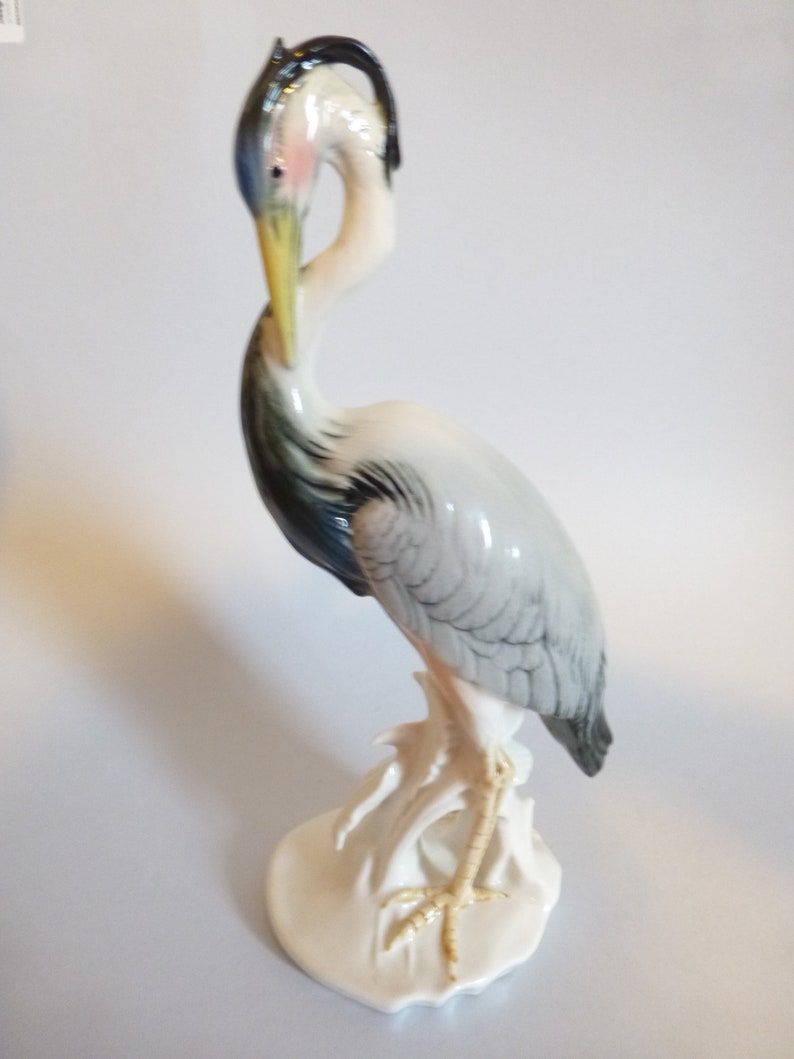 Large Vintage German Karl Ens fine porcelain bird figurine,crane,heron,Ens statue,hand painted,stamped