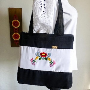 Embroidered Floral Tote Bag: Hungarian Kalocsa Shoulder Bag