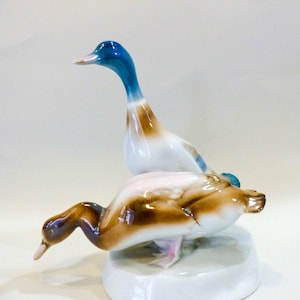 Vintage Zsolnay Mallard Couple Figurine: Hungarian Porcelain Statue