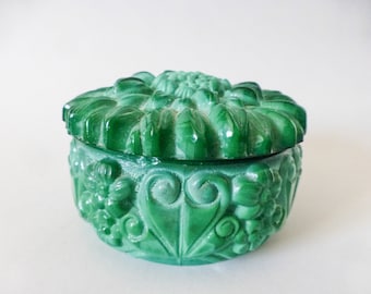 Vintage malachite green glass jewelry box