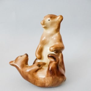 Vintage Hungarian  porcelain animal figurine,bear statuette,playing bear cubs,1970s FREE SHIPPING WORLDWIDE