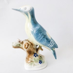 Vintage Zsolnay  porcelain bird figurine, blu jay  FREE SHIPPING