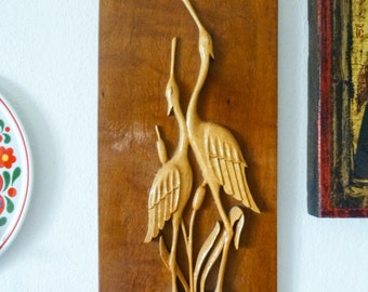 Mid-century bird art, herons ,wooden birds wall decor FREE SHIPPING