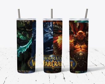 World of Warcraft Travel Mug -  Gamer Travel Mug - WOW Mug - Gift - Video Game Lover - Skinny Tumbler - 20 oz - Coffee - Tea