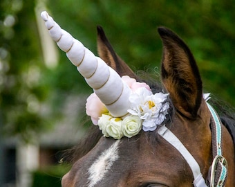 Weißes Einhornhorn, Weißes Einhornhorn, Pferd Einhorn, Support Charity, Loose Caballlos Luna, Hochzeitspferd, Einhorn Horn, Spenden