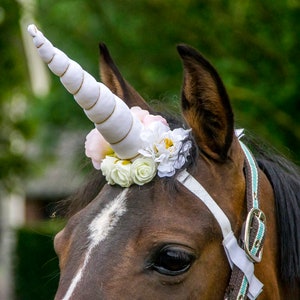 White unicorn horn for horse and pony with flowers. Free shipping. image 8