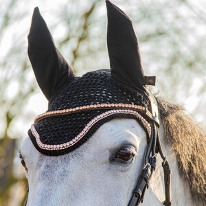 fly bonnet black double row rose gold strass, horse fly bonnet with strass image 3