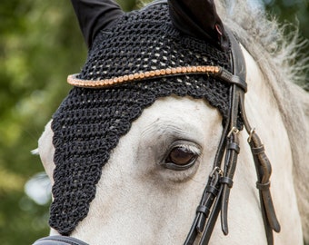 Handmade Crochet Ear Net Fly Veil Bonnet With Piping Pony Cob Full Breathable 