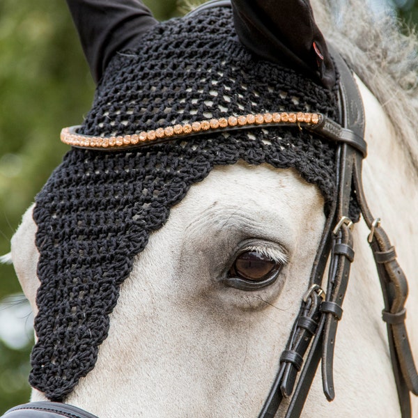 Lange schwarze fliegen hut, pferde fliegen mutze, pony reit kappi, Fliegenmützen für Pferde