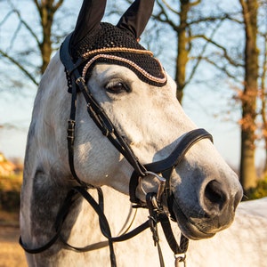 fly bonnet black double row rose gold strass, horse fly bonnet with strass image 8