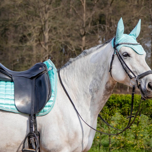 Mint green saddle pad,  saddle pad mint, dressage saddle pad horse, glossy pistache color pad (NOTE with out the fly bonnet!)