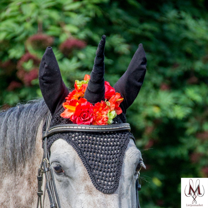 unicorn horn red fly bonnet horse black unicorn fly bonnet velvet pony costume flybonnet gothic halloween fly veil unicorn horn