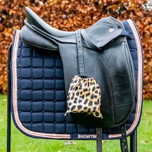 Rose gold saddle pad in black or navy blue,  with rose gold trim,  dressage saddle pad horse from cotton material