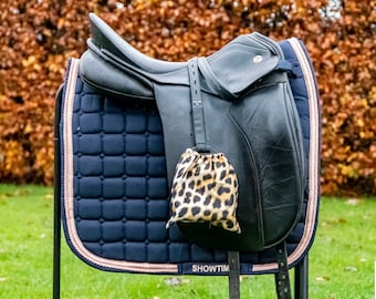 Rose gold saddle pad in black or navy blue,  with rose gold trim,  dressage saddle pad horse from cotton material