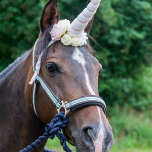 White unicorn horn for horse and pony with flowers. Free shipping. image 4