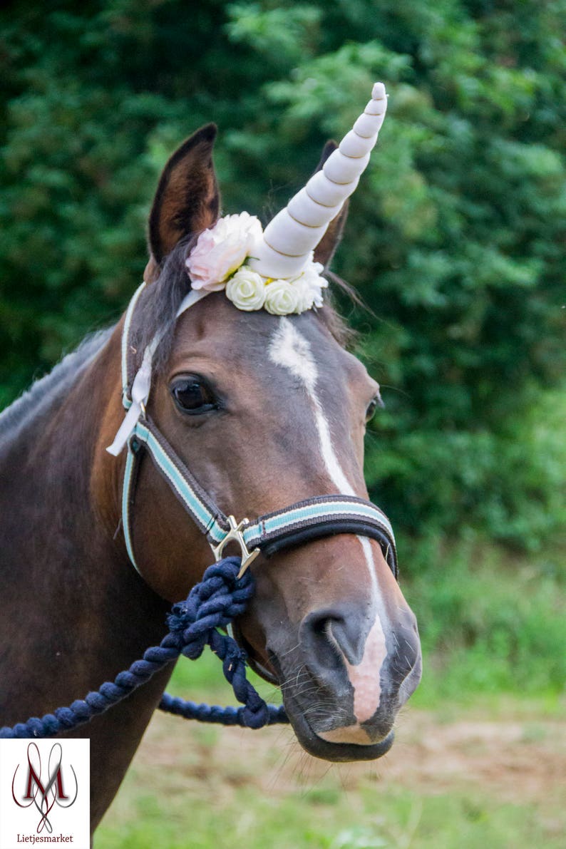 White unicorn horn for horse and pony with flowers. Free shipping. image 4