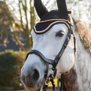 fly bonnet black double row rose gold strass, horse fly bonnet with strass image 2