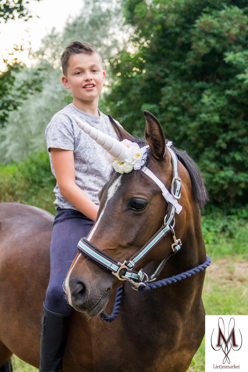 White unicorn horn for horse and pony with flowers. Free shipping. image 5