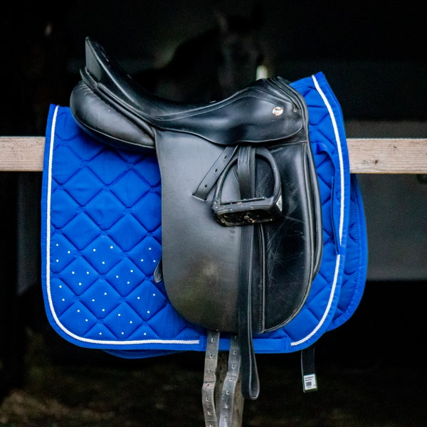 saddle pad kobalt blue, kobalt pad with rhinestones in white, cotton saddle pad horse kobalt blue