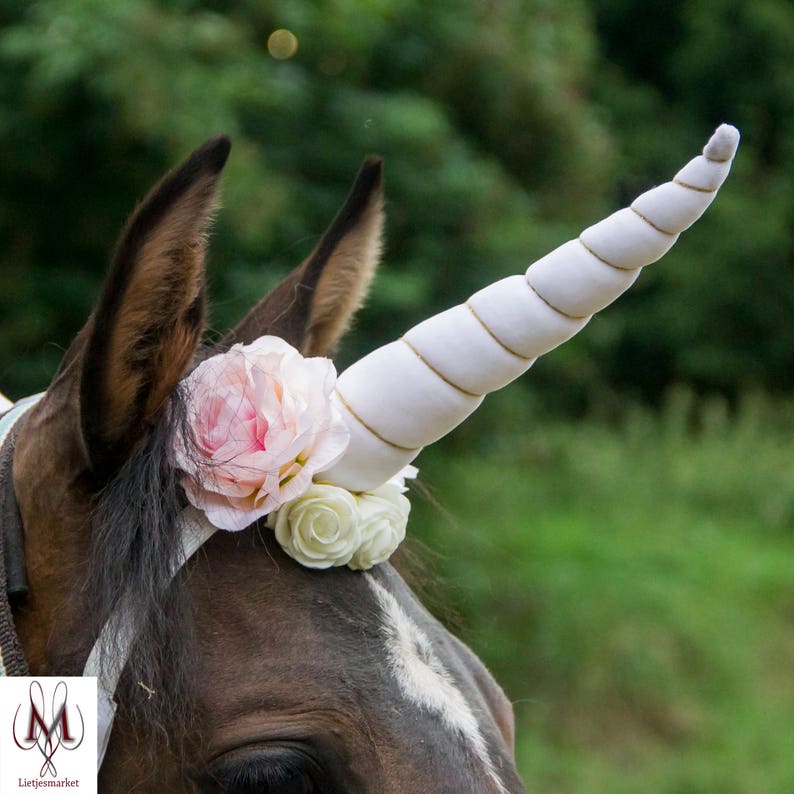 White unicorn horn for horse and pony with flowers. Free shipping. image 6