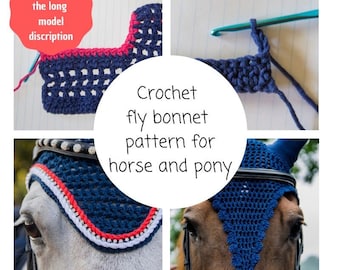 diy fly bonnet, tutorial for fly bonnet long model, horse fly veil, pattern, step by step, crochet pattern,  diy instruction