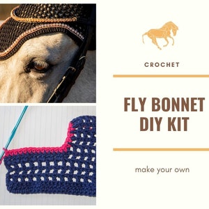 DIY crochet kit for basic horse or pony fly bonnet, fly bonnet crochet kit, diy fly veil package, crochet kit