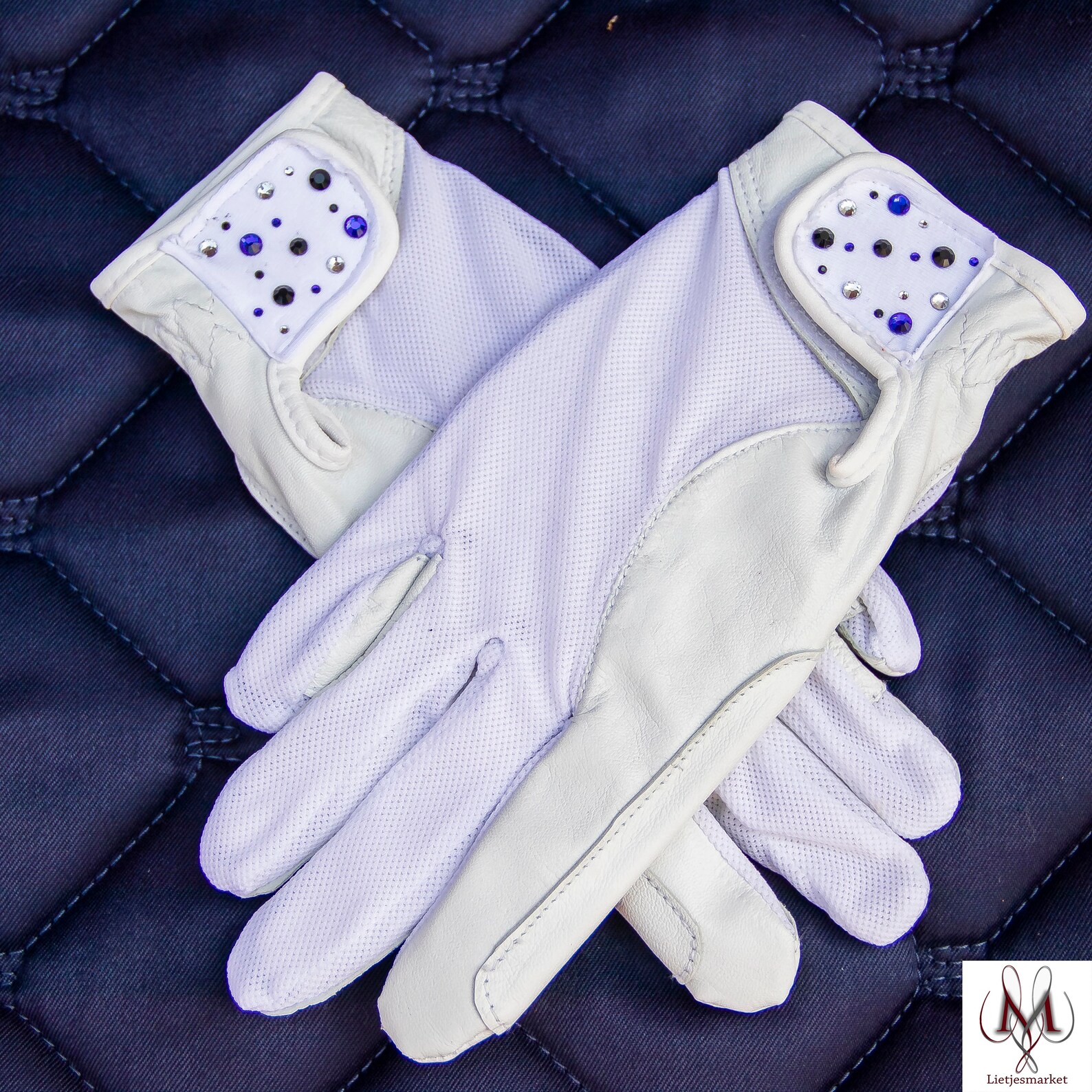 Riding Gloves White Leather Dressage Gloves Rhine Stones Etsy