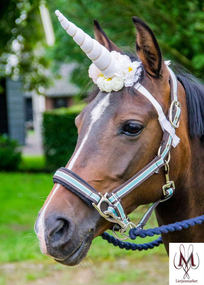 White unicorn horn for horse and pony with flowers. Free shipping. image 2