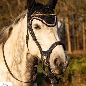 fly bonnet black double row rose gold strass, horse fly bonnet with strass image 6