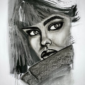 ORIGINALE Disegno a carboncino su carta Ritratto di donna Moda Wall art pittura Volto femminile Decorazioni per la casa, unico nel suo genere fatto a mano, NON una stampa