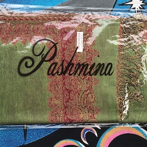 Pashmina Shawl Wrap/Kelly Green & Red/Fashion Accessory/Fancywear