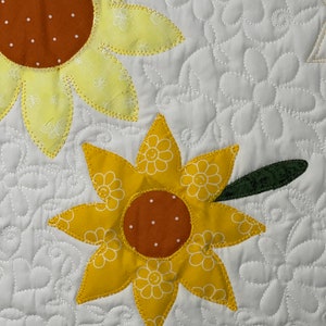 Quilted Table Runner, Summer and Fall Celebrations, Sunflowers, Ladybugs, Appliqués, Cute, Cheerful, Gorgeous, Unique, Handmade in USA!