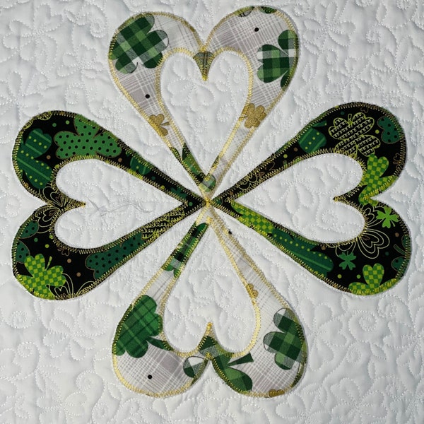 St Patrick's Day Quilted Table Runner, Irish Shamrocks & Clovers Modern, Green, Fun, Festive, Cute, HandMade in USA, FREE USPS Shipping!