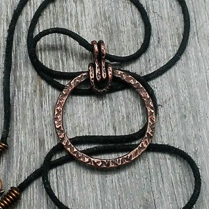 Copper Ring Pendant / Solid Copper / Open Circle / Patina / Textured / Rustic / Primitive / Tribal / Round / Copper Jewelry