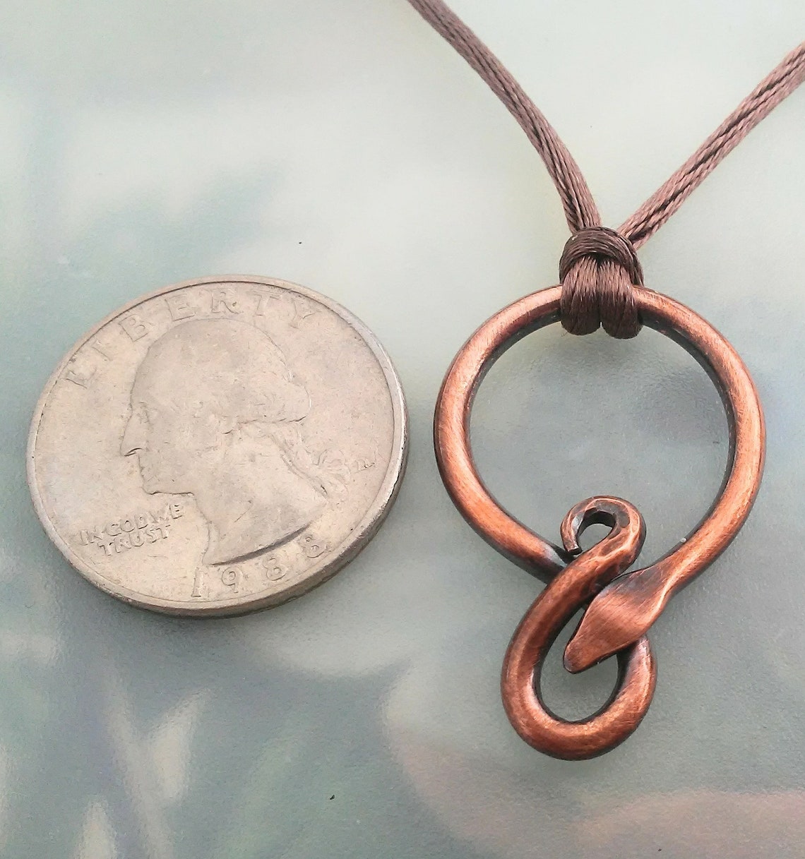 Copper Snake Pendant / Solid Copper / Patina / Antiqued / Etsy