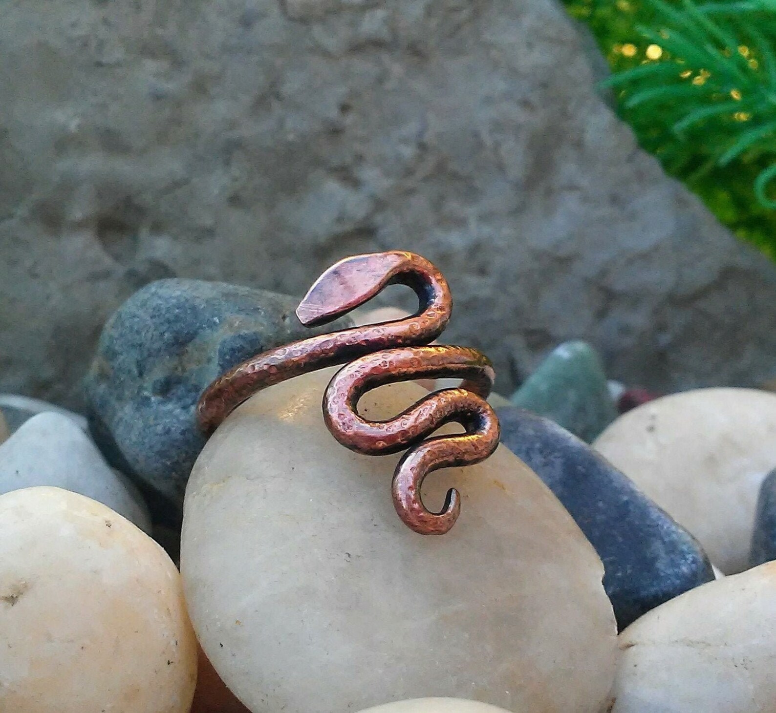 Copper Snake Ring / Size 8 / Rustic / Solid Copper / Textured Etsy