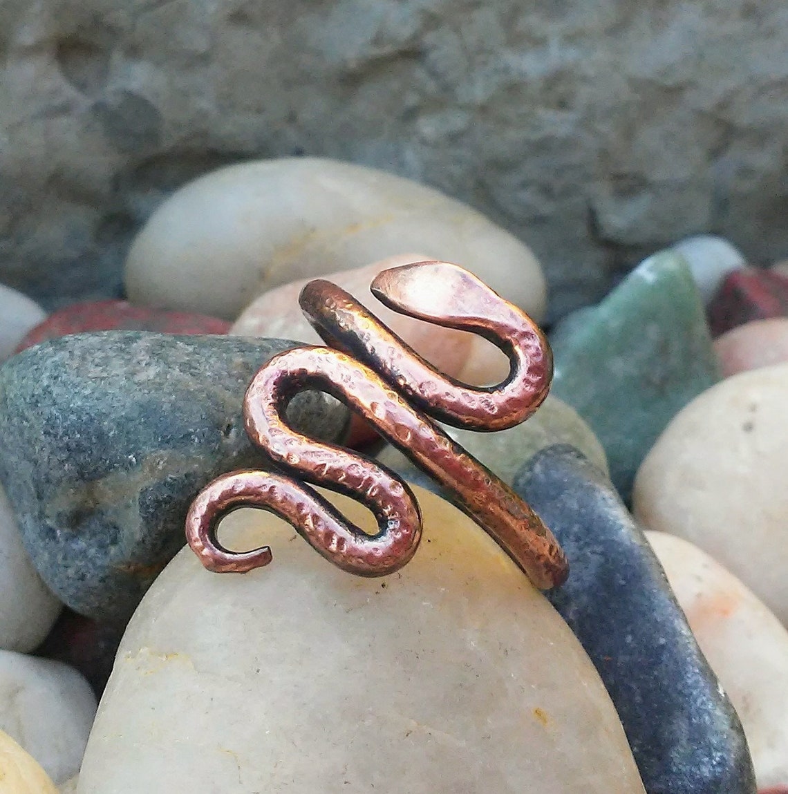 Copper Snake Ring / Size 8 / Rustic / Solid Copper / Textured Etsy