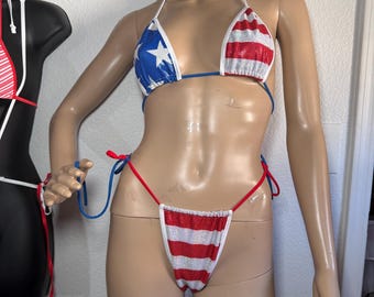 Scrunchie Thong 4th of July Bikini set