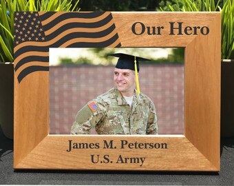 Patriotic Picture Frame with Military Theme Personalize for Your Family/'s Hero