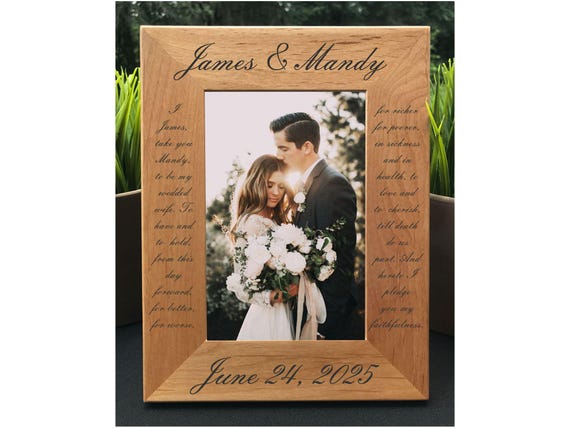 Engraved Wedding Vow Photo Frame, Personalized Anniversary Gift