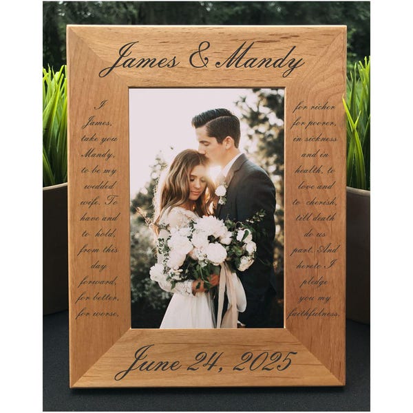 Engraved Wedding Vow Photo Frame, Personalized Anniversary Gift