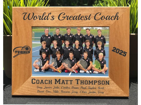Personalized Tennis Coach Photo Frame, Engraved Team Gift
