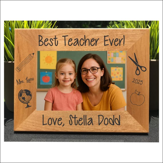 Personalized Teacher Photo Frame, Engraved Alder Wood Gift