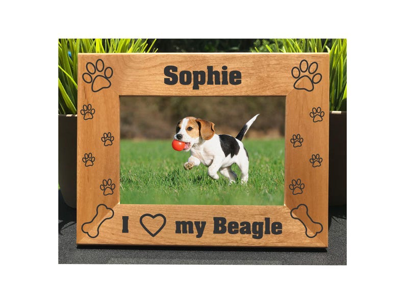 Personalized Beagle Photo Frame, Engraved Alder Wood, Dog Lover Gift - Etsy