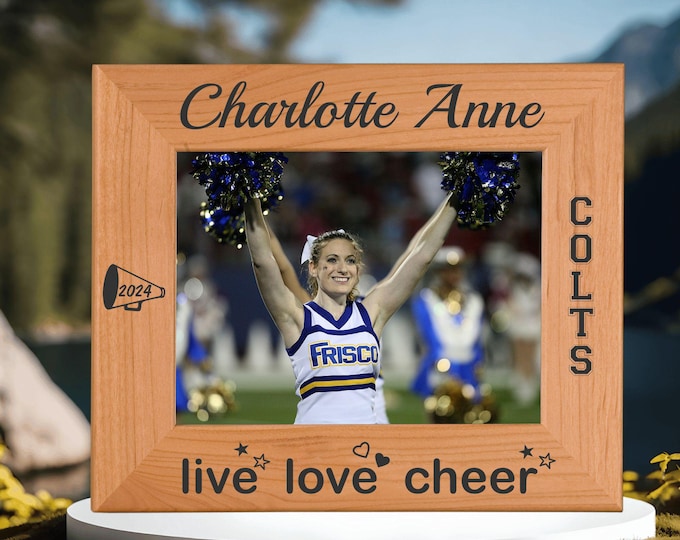 Cheerleader | Live Love Cheer | Custom Engraved Photo Frame | Cheerleader Gift | Personalized Keepsake for Team Memories